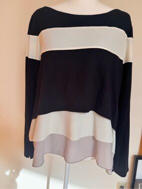 Layered Black and Cream Ruffle Hem Flowy Top